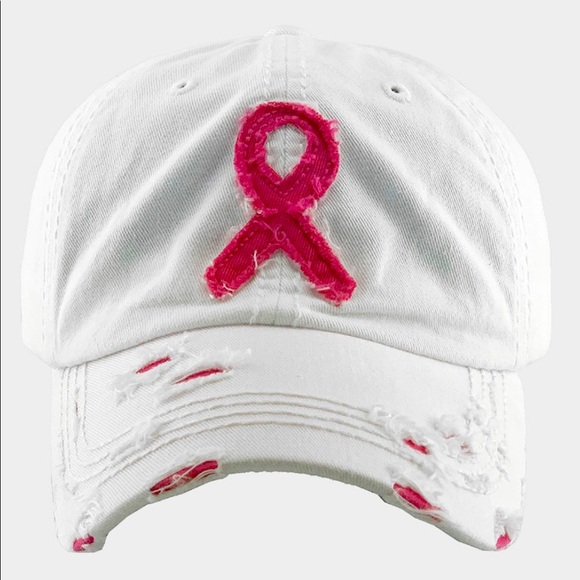Accessories - Distressed Denim Pink Ribbon Cancer Awareness Baseball Cap